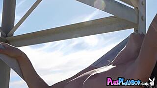 i can't stop staring at this stunning milf lifeguard's perfect tits beach striptease