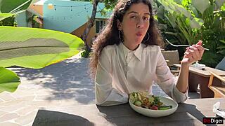 Watch Cum Drip Down Her Face At Cafe Lunch Before Public Cumwalk Adventure!