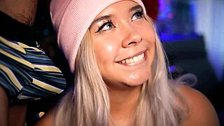 Baby, watch this cute blonde tease and suck my small cock till it's rock hard for you!
