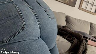 curvy brunette girlfriend caned hard in tight jeans