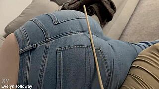 curvy brunette girlfriend caned hard in tight jeans