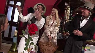 Two Blonde Milfs Brunette Share Big Dicks Group Ride