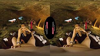 brunette babe rides black cock cowgirl outdoors in pov reality cave blowjob handjob session