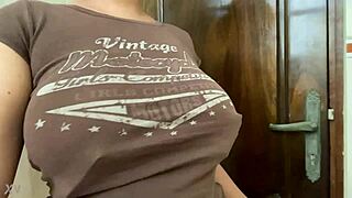 Natural tits reveal hard nipple surprise begging for rough play