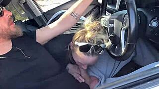 Camping couple gives road head blowjob then outdoor milf sex shower almost caught public