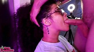 Thick latina twerks before pov throat fuck against wall