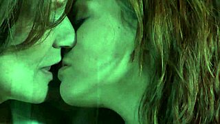 Busty brunette milf licks young girlfriend's shaved pussy outdoors