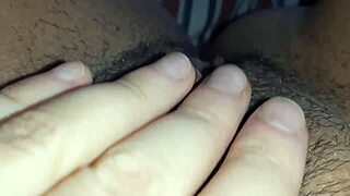 innocent girl fingers her wet unshaven pussy alone