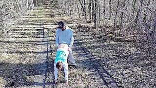 Camping couple gives road head blowjob then outdoor milf sex shower almost caught public