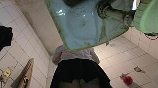 i love being watched as pervert sneaks in bathroom while i strip school uniform skirt upskirt