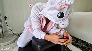 Blonde Milf Moans Orgasming on Sybian in Unicorn Costume Squirting Ride!
