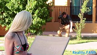 Petite teen beauty sucks cock then rides it cowgirl in bikini!