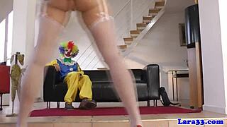 oi british milf in stockings COCKRIDES that clown like a pro
