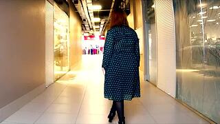 BBW Redhead MILF Flashes Big Natural Tits in Mall Then Rides Cock Publicly