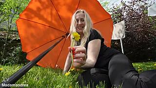 horny granny prolapses pussy fisting outdoors solo masturbation
