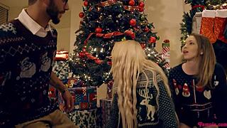 Christmas morning turns rough when skinny teen sis gets family nightmare pounding petite tits pov!