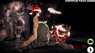 Krampus Pounds Her Bent Over in Brutal Doggystyle Pounding Action