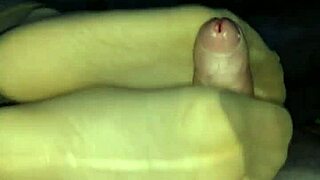 nylonsocks filled with hot cum after teasing girlfriend's stocking footjob