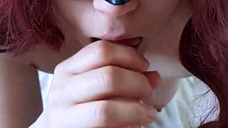 Wanna see hot redhead arty footjob your dick then mouth till cum blasts her pretty face pov?