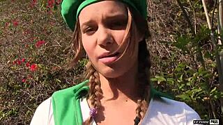 horny liza rowe scout spreads pussy rides cock doggystyle in bedroom and outdoors