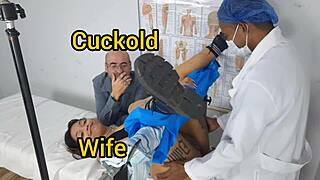 Ginecologista Pounds Blindfolded Submissive Latina Wife Beside Cuckold Husband in Heels