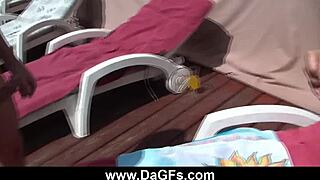 Hardcore Poolside Threesome Pounding with Sticky Cumshots