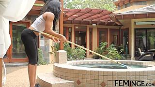 black employee straps blonde slut pussy deep 4k femdom