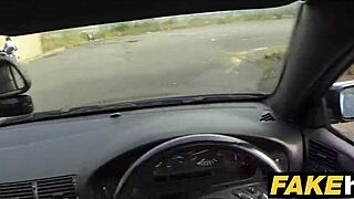 hey cyclist with big tits and ass, fake cop rips clothes for monster cock blowjob in forest