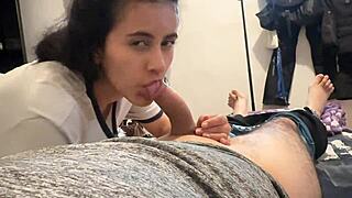 stepdad fills her mouth with his special treat