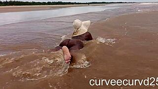 Quick Beach Doggystyle Bang with Curvy Ebony Slave Spanked Hard