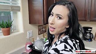 wanna fuck my busty stepmom's big tits while she scrubs those dishes hard?