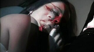 she blows cock deep then rides it cowgirl before cumshot facial in smoke break