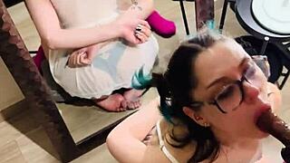 She Lets Roommate Choke Fuck Her Throat with Monster Cock
