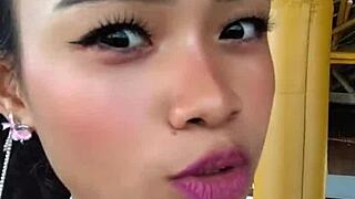 WOW! Cute Asian Beauty Flaunts Massive Dildo in Lingerie Tease!