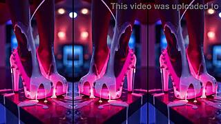High heels dangle on nightclub counter in messy ai scene.