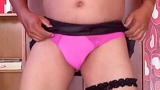 sexy nylon dance in pink glitter thong