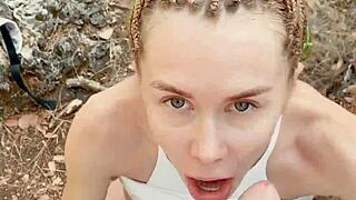 craving cum on forest walk with cute petite bodybuilder babe