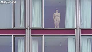 slave wife goes braless with downblouse flashing her saggy tits in public as submissive secretary