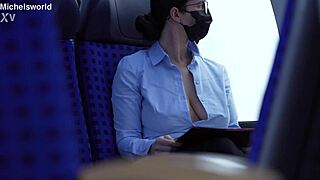 slave wife goes braless with downblouse flashing her saggy tits in public as submissive secretary