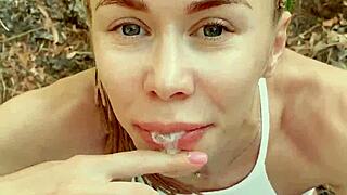 craving cum on forest walk with cute petite bodybuilder babe