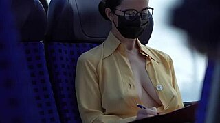 slave wife goes braless with downblouse flashing her saggy tits in public as submissive secretary