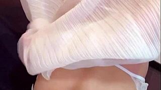 white haired succubus ladyboy masturbates on cam while crossdressing cute