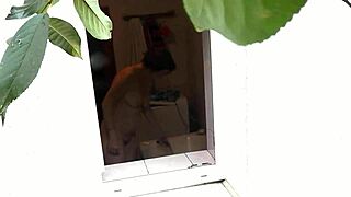 hey neighbor, watch my sexy milf wife shower naked outdoors with big ass and wet pussy exposed