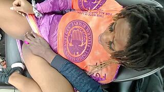 Oh god driving vibrator buzzes my ebony ass in public car!