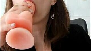 naughty secretary wife fingers pussy at office to magic wand orgasm bliss