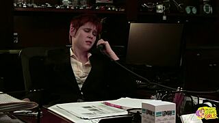 lesbian boss gropes and fingers her brunette secretary's wet pussy at work