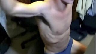 watch these thin muscled guys in briefs squat stand bulge legs flexing