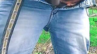 Outdoor Sissy Flashes Tiny Clit and Pisses in Public View