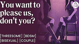 submissive boyfriend, beg for orgasm or no cum in our femdom threesome