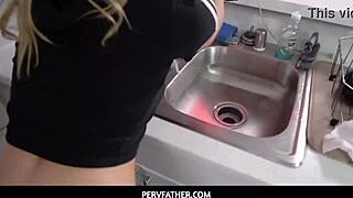 Stepdaughter Paisley Bennett Washes Dishes While Stepdaddy Pounds Her!